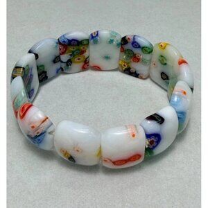 Vintage Millefiori Glass Stretch Bracelet Chunky Italian Murano Stretch